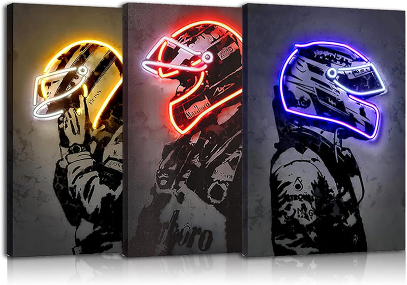 Retro Helmet Neon Canvas Art