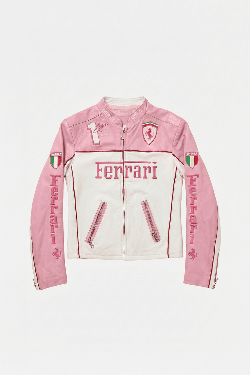 Ferrari Vintage Leather Jacket – Pink & White Edition