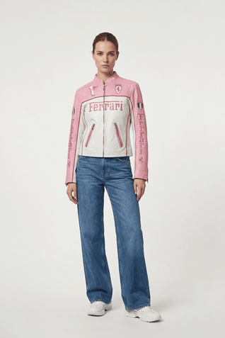 Ferrari Vintage Leather Jacket – Pink & White Edition