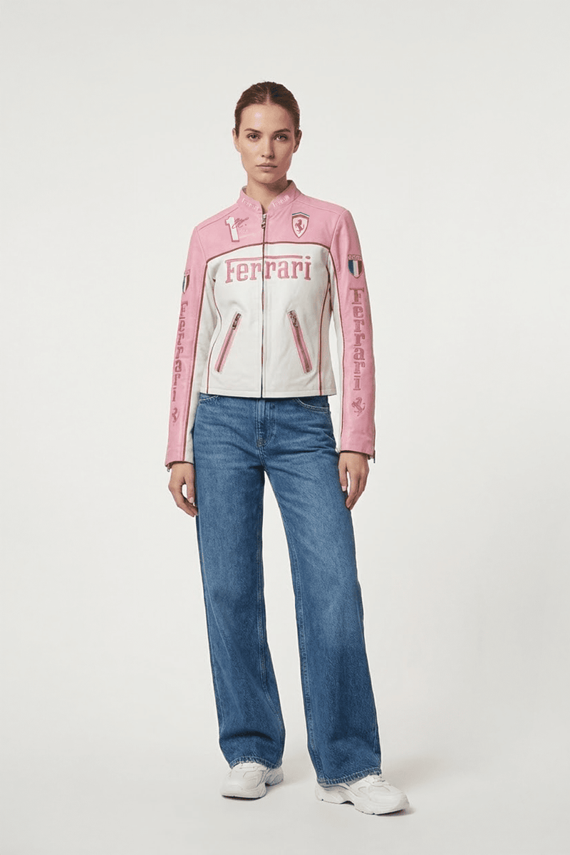 Ferrari Vintage Leather Jacket – Pink & White Edition