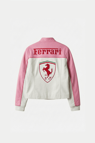 Ferrari Vintage Leather Jacket – Pink & White Edition