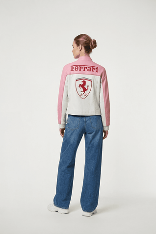 Ferrari Vintage Leather Jacket – Pink & White Edition