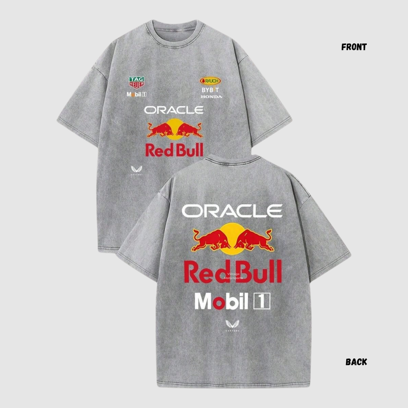 Red Bull Vintage Washed Racing Tee – Grey