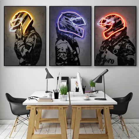 Retro Helmet Neon Canvas Art